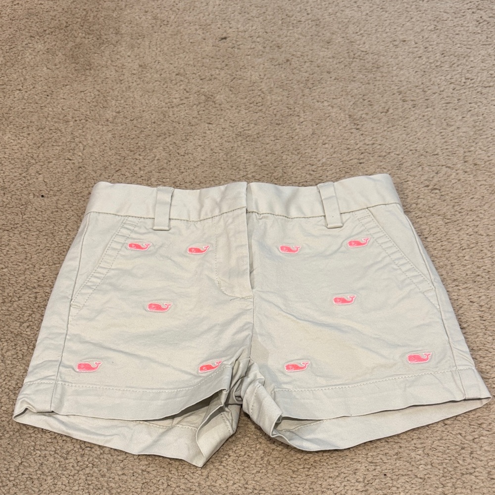 Vineyard Vines Girls Tan Shorts with Pink Whales Size 5